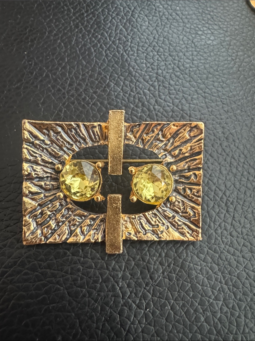 MCM Modern Brutalust Style Brooch w Citrine Coloured Rhinestone